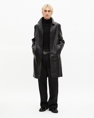 Black leather mid-length coat