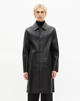 Black leather mid-length coat