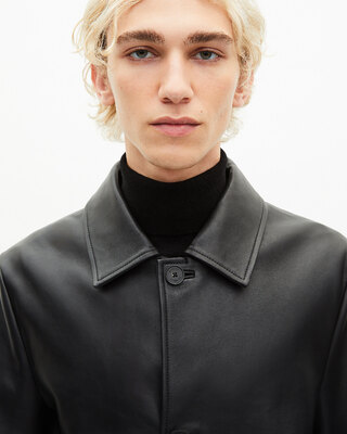 Black leather mid-length coat