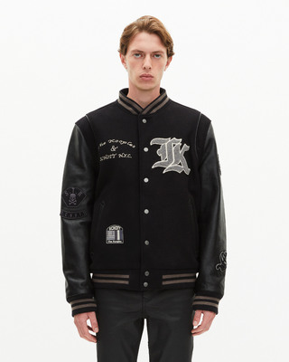 Black leather varsity jacket The Kooples x SCHOTT NYC
