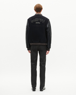 Black leather varsity jacket The Kooples x SCHOTT NYC
