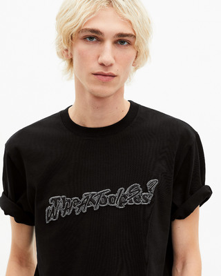 Black What Is denim patch t-shirt