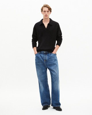 Black wool tunisian collar sweater