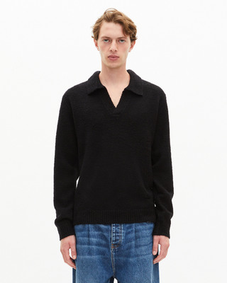 Black wool tunisian collar sweater