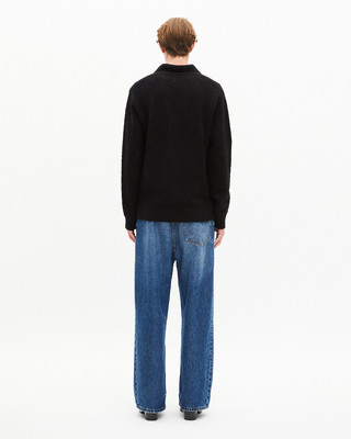 Black wool tunisian collar sweater