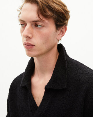 Black wool tunisian collar sweater