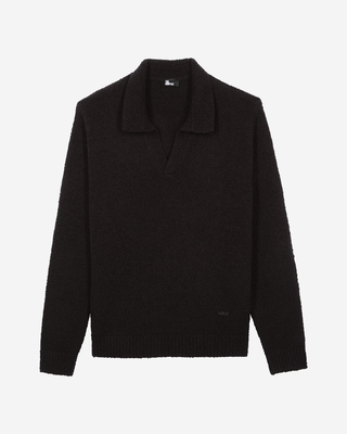 Black wool tunisian collar sweater