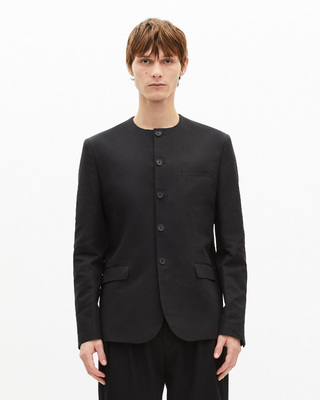 Black collarless jacket