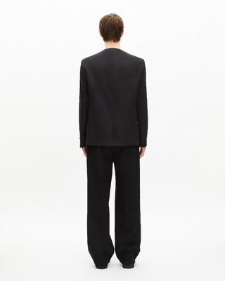 Black collarless jacket
