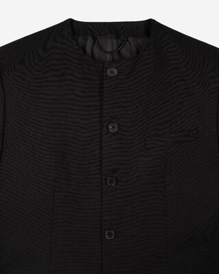 Black collarless jacket