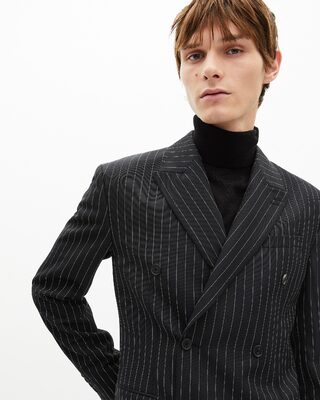 Black double-breasted striped jacket