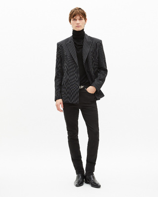 Black double-breasted striped jacket