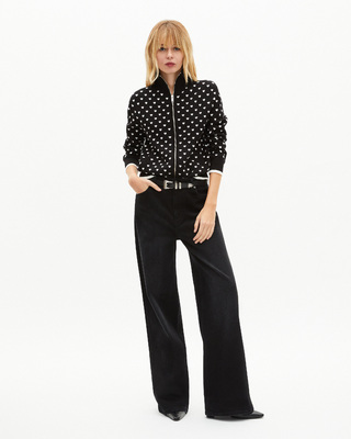 Black heart-print zipped cardigan
