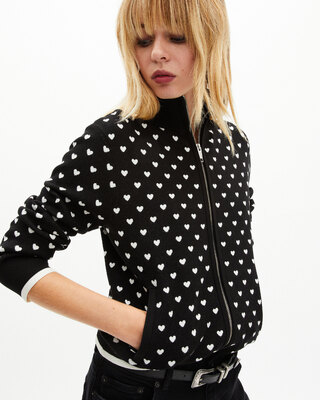 Black heart-print zipped cardigan