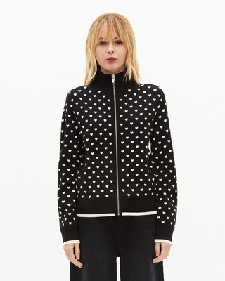 Black heart-print zipped cardigan