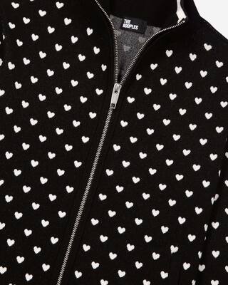 Black heart-print zipped cardigan