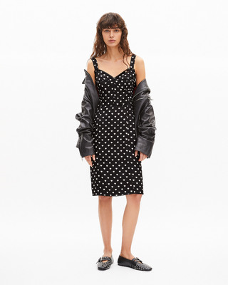 Black corset-effect short dress with heart print