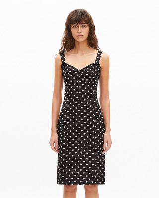 Black corset-effect short dress with heart print