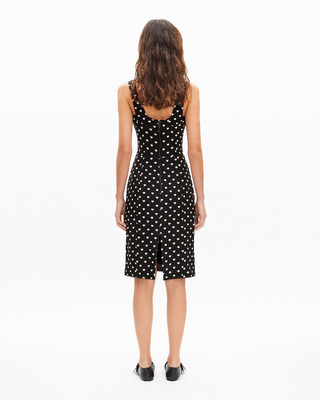 Black corset-effect short dress with heart print
