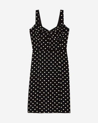 Black corset-effect short dress with heart print
