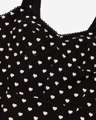 Black corset-effect short dress with heart print