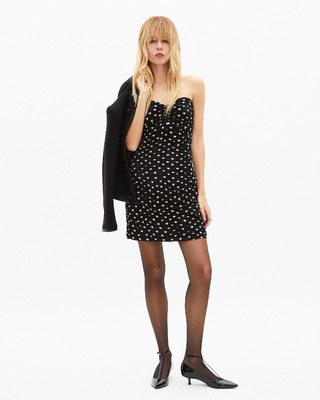 Short strapless black heart print dress