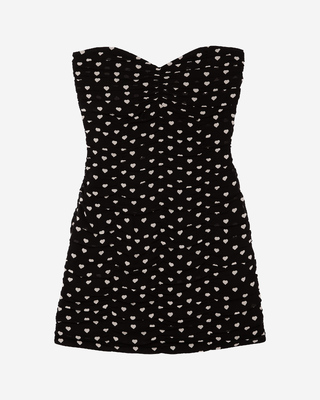 Short strapless black heart print dress