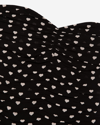 Short strapless black heart print dress