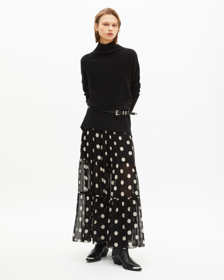 Black polka dot print long skirt
