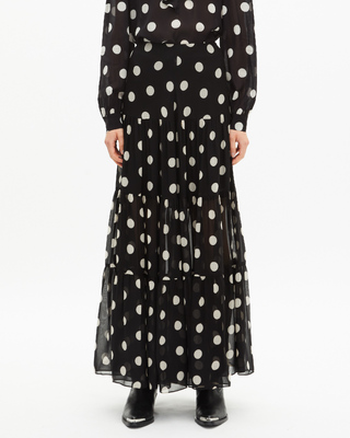 Black polka dot print long skirt