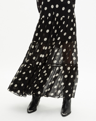 Black polka dot print long skirt