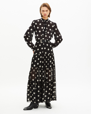 Black polka dot print long skirt