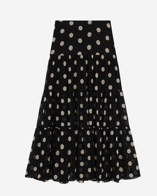 Black polka dot print long skirt