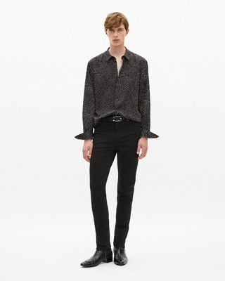 White and black micro dot print shirt