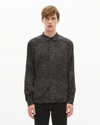 White and black micro dot print shirt