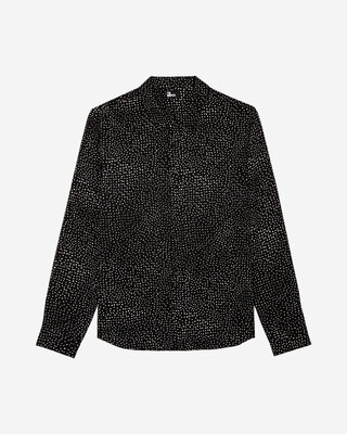 White and black micro dot print shirt