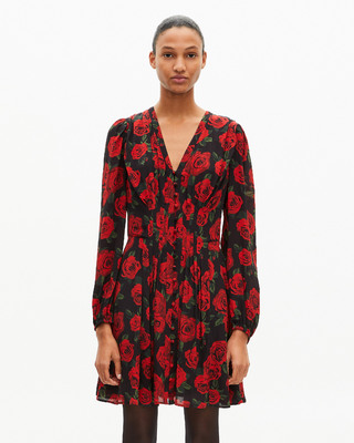 Red floral print short dress