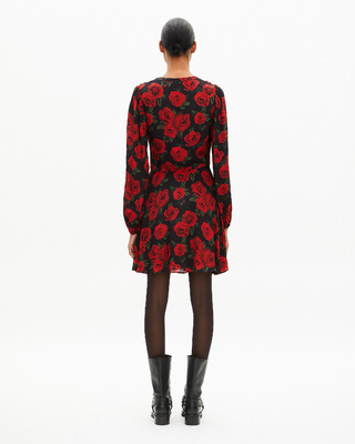 Red floral print short dress
