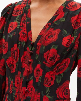 Red floral print short dress