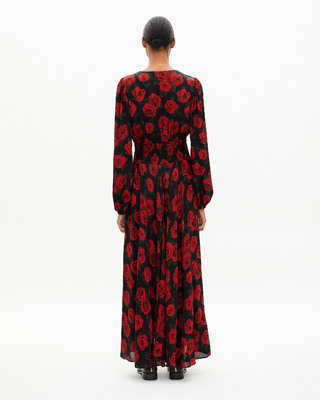 Red floral print maxi dress
