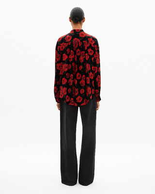 Loose-fitting black floral print shirt