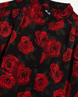 Loose-fitting black floral print shirt