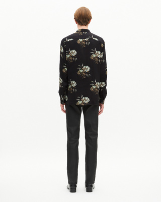 Green and black floral print shirt
