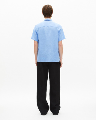 Short-sleeved blue linen shirt