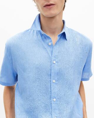 Short-sleeved blue linen shirt