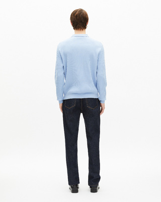 Blue merino wool polo-neck sweater