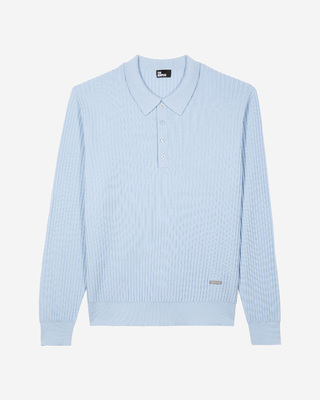 Blue merino wool polo-neck sweater