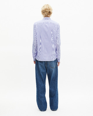 White and blue striped shirt