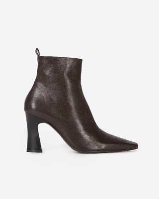 Brown lizard-effect leather ankle boots