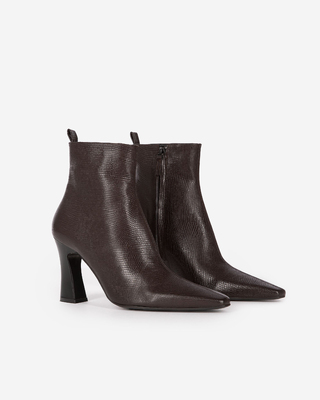 Brown lizard-effect leather ankle boots